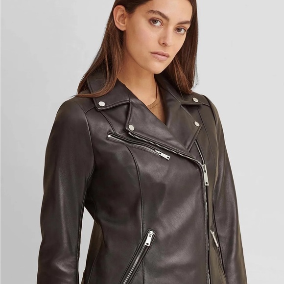 Calvin Klein Biker Leather Jacket Women’s in Black with Silver Hardware - Picture 3 of 10